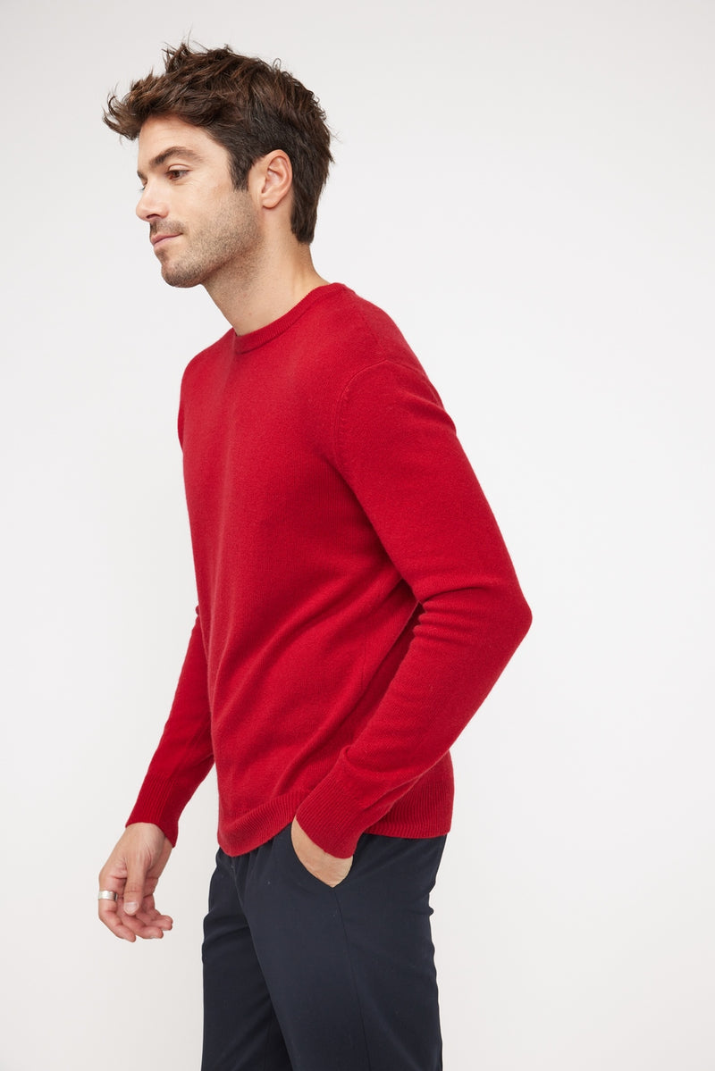 Pull Col Rond Zach - Rouge - 100% Cachemire Oeko-Tex - Homme