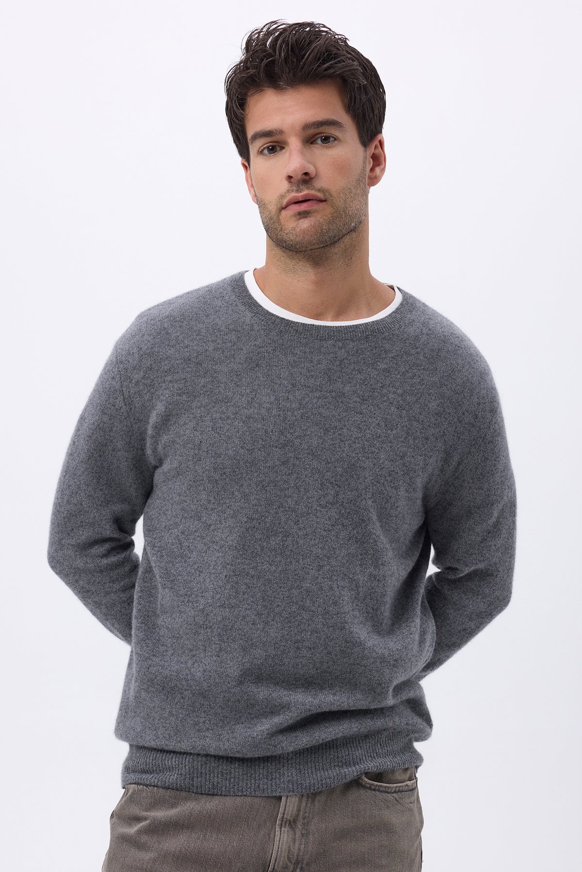 Herenpullover met ronde hals Zach - Donkergrijs - Heren