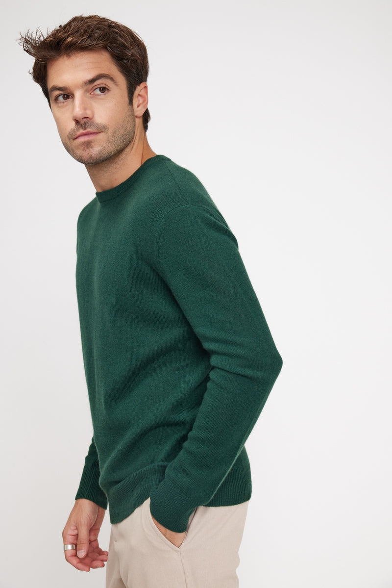 Pull Col Rond Zach - Vert Sapin - 100% Cachemire Oeko-Tex - Homme