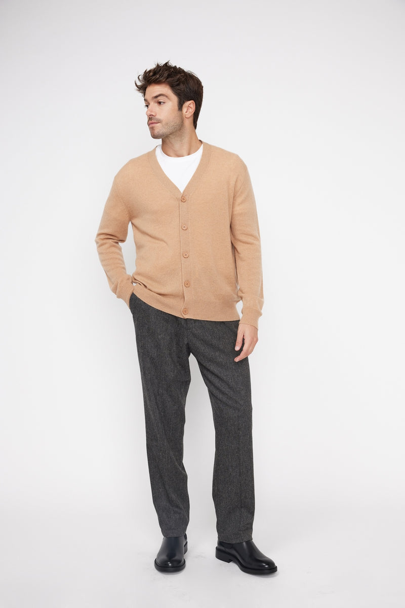 Cardigan Col V Zael - Beige - 100% Cachemire Oeko-Tex - Homme