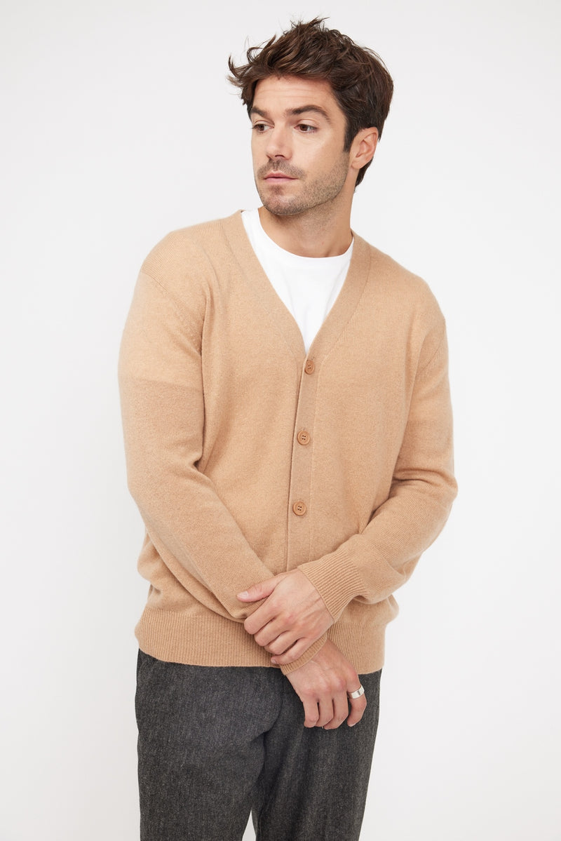 Cardigan Col V Zael - Beige - 100% Cachemire Oeko-Tex - Homme