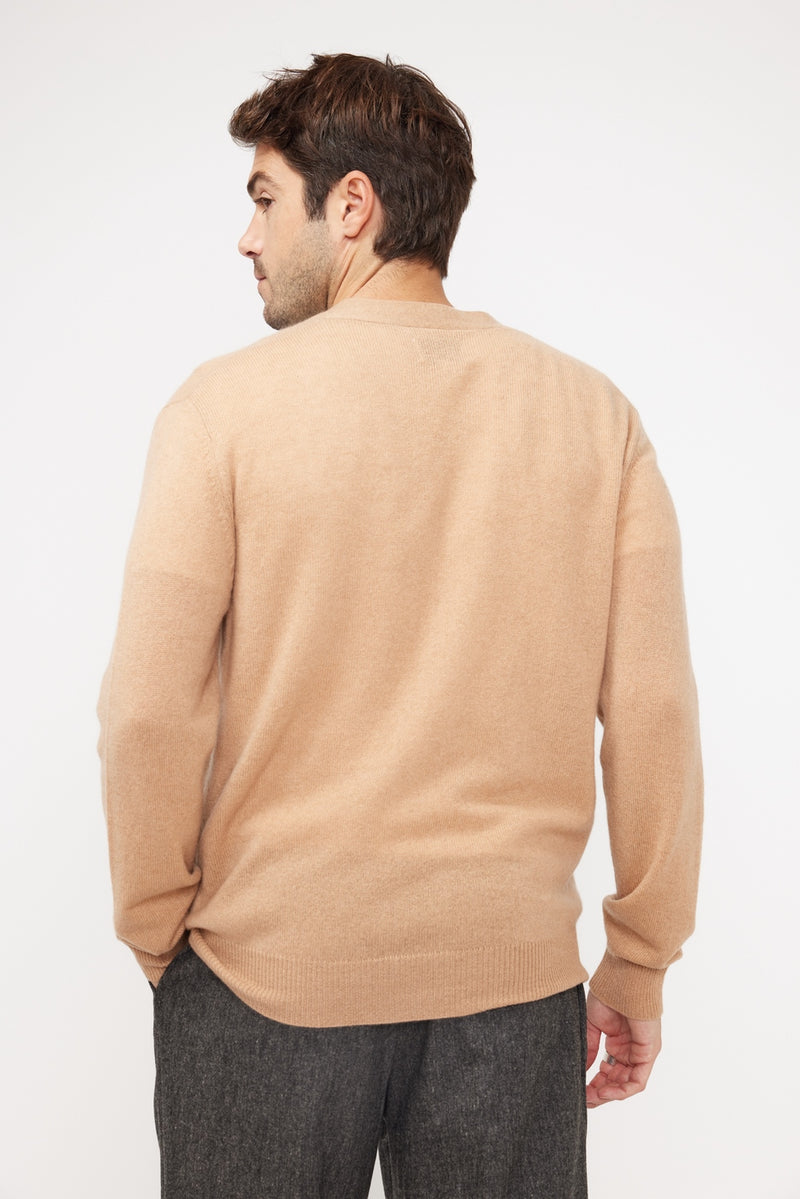 Cardigan Col V Zael - Beige - 100% Cachemire Oeko-Tex - Homme