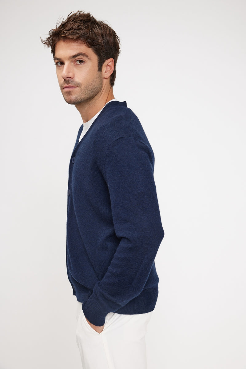 Cardigan Col V Zael - Bleu Marine - 100% Cachemire Oeko-Tex - Homme