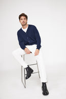 Cardigan Col V Zael - Bleu Marine - 100% Cachemire Oeko-Tex - Homme