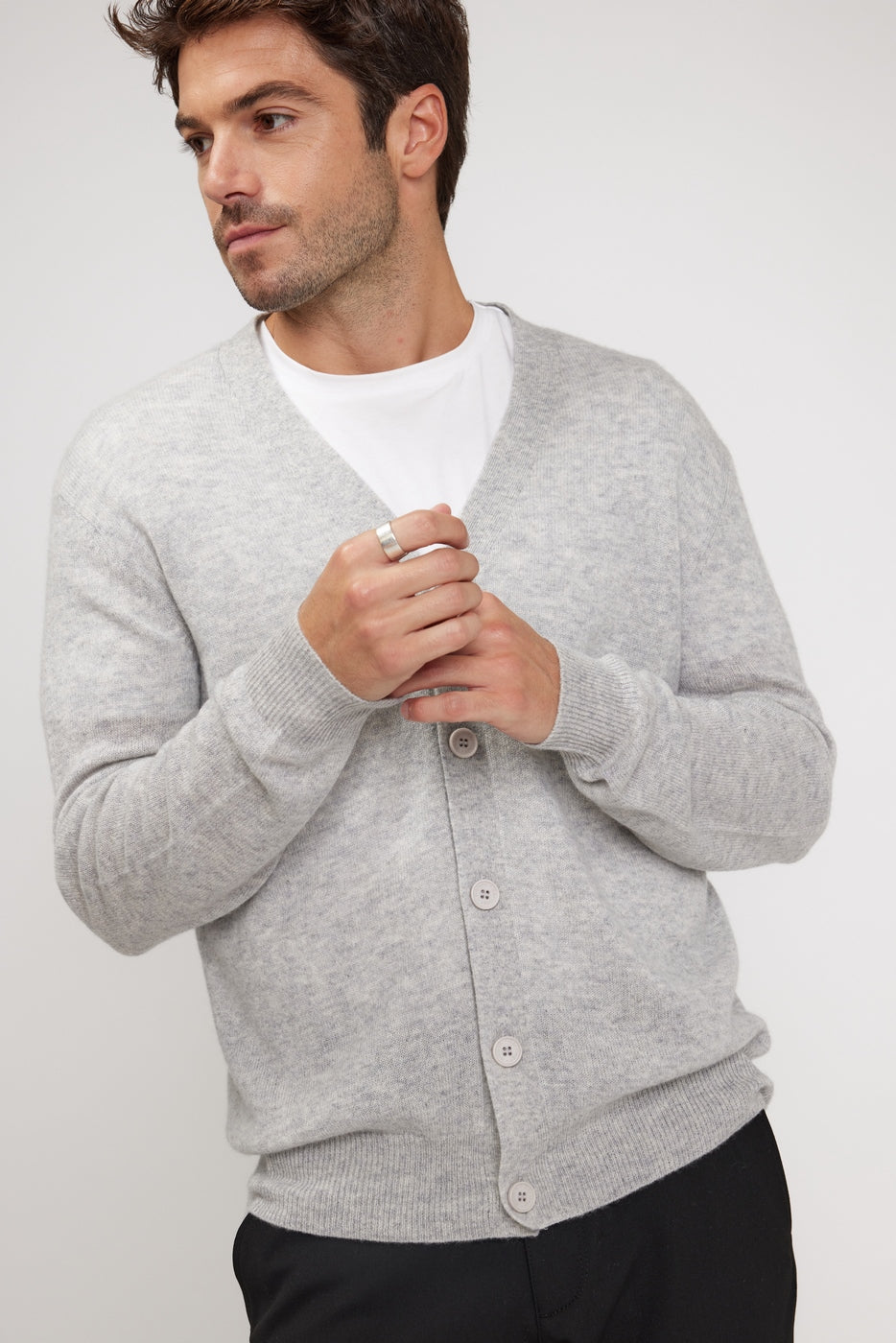 Cárdigan de Cuello de Pico Zael - Gris Claro