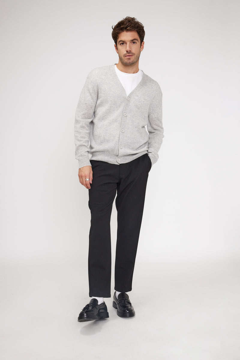 Zael V-Neck Cardigan - Pearl Grey - 100% Cashmere Oeko-Tex - Man