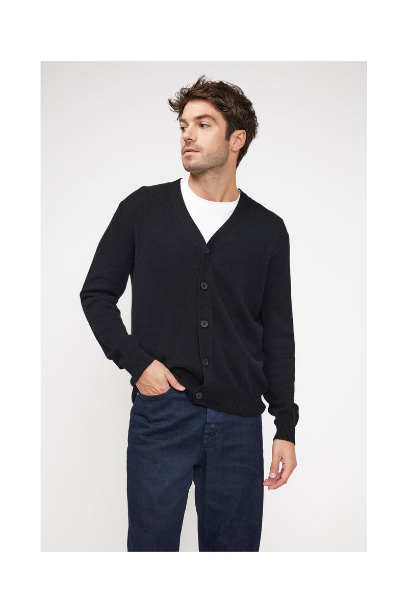 Cardigan Col V Zael - Noir - 100% Cachemire Oeko-Tex - Homme