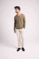 Pull Col V Zaher - Khaki - 100% Cachemire Oeko-Tex - Homme