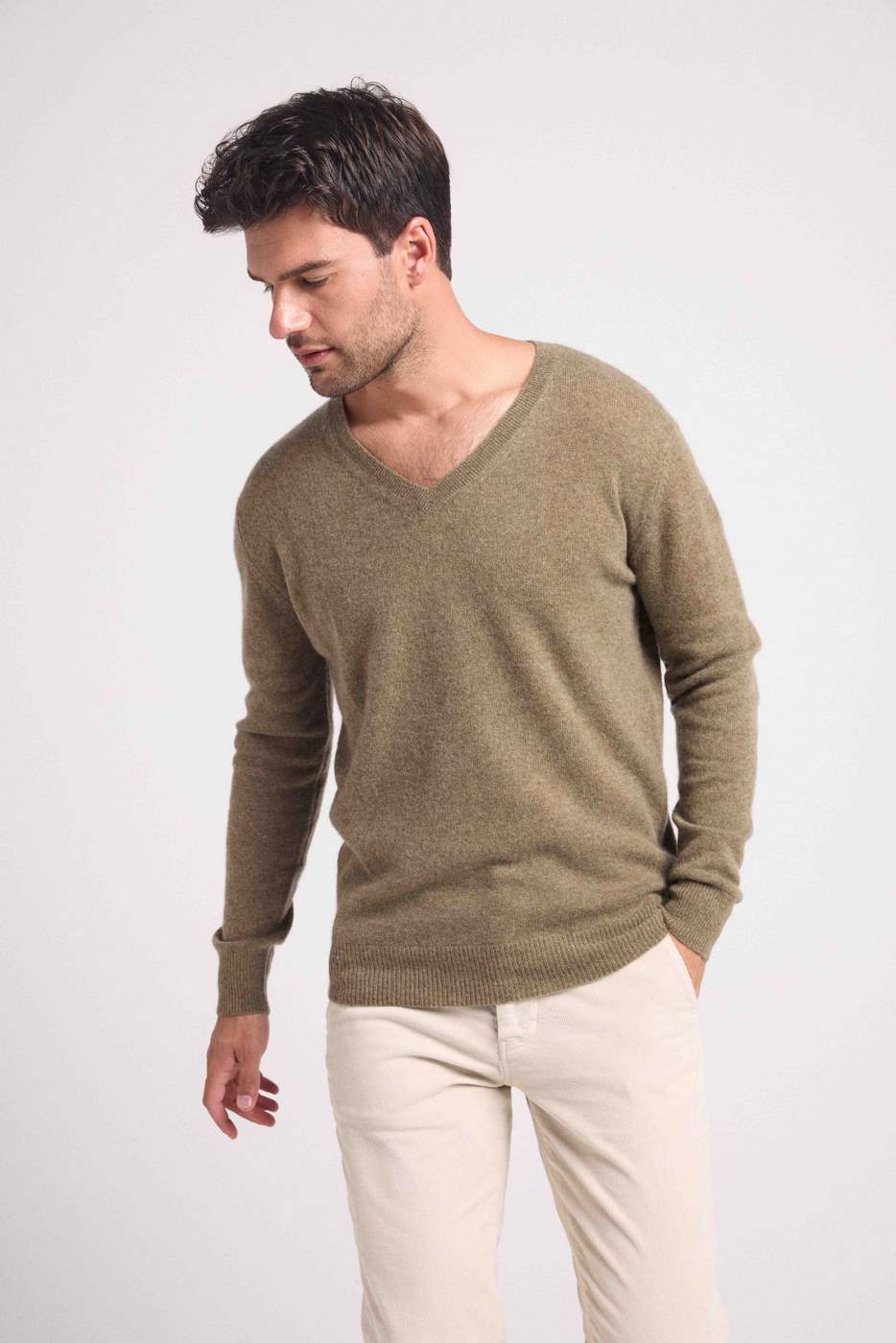 Zaher V-Neck Jumper - Khaki Green