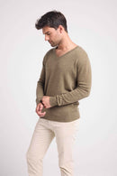 Zaher V-Neck Sweater - Khaki - 100% Cashmere Oeko-Tex - Man