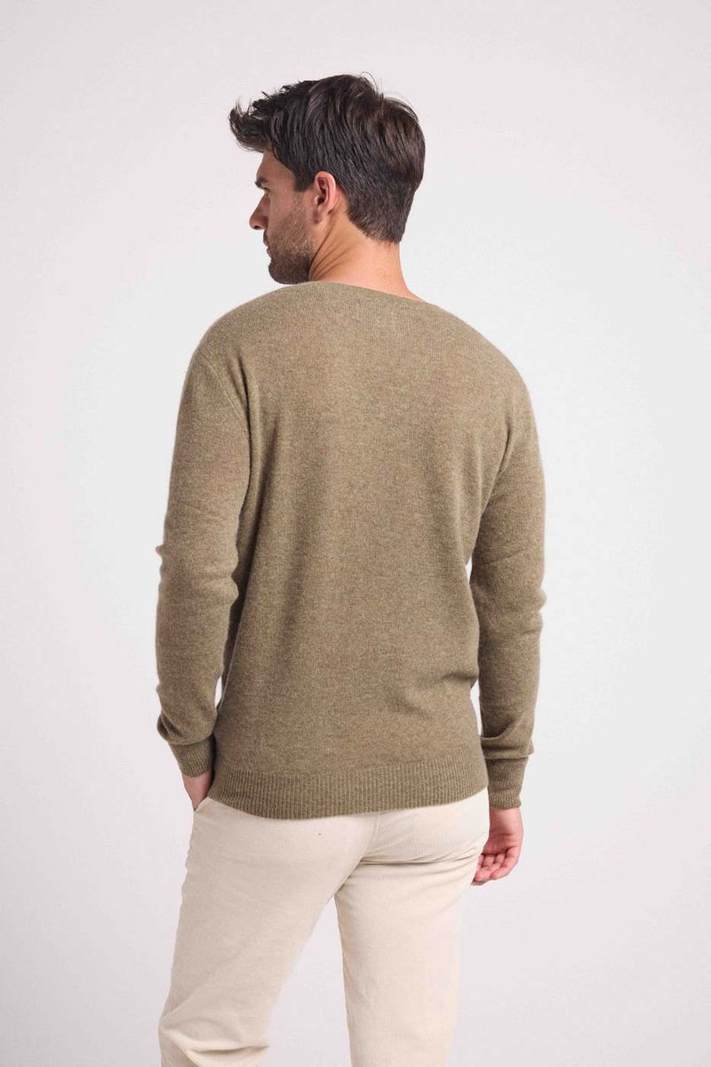 Pull Col V Zaher - Khaki - 100% Cachemire Oeko-Tex - Homme