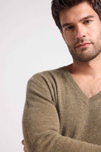 Zaher V-Neck Jumper - Khaki Green