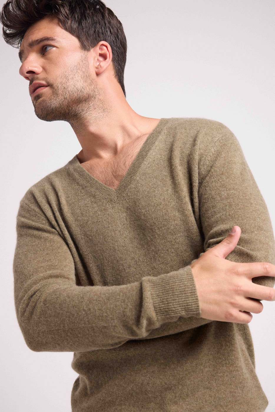 Zaher V-Neck Jumper - Khaki Green