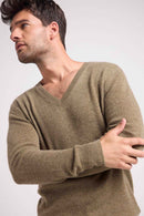 Zaher V-Neck Sweater - Khaki - 100% Cashmere Oeko-Tex - Man