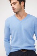 Pull Col V Zaher - Bleu Ciel - 100% Cachemire Oeko-Tex - Homme