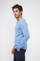 Pull Col V Zaher - Bleu Ciel - 100% Cachemire Oeko-Tex - Homme