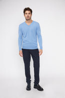 Pull Col V Zaher - Bleu Ciel - 100% Cachemire Oeko-Tex - Homme