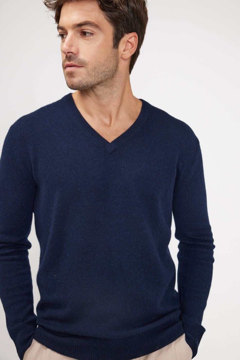 Zaher V-neck Jumper - Navy Blue