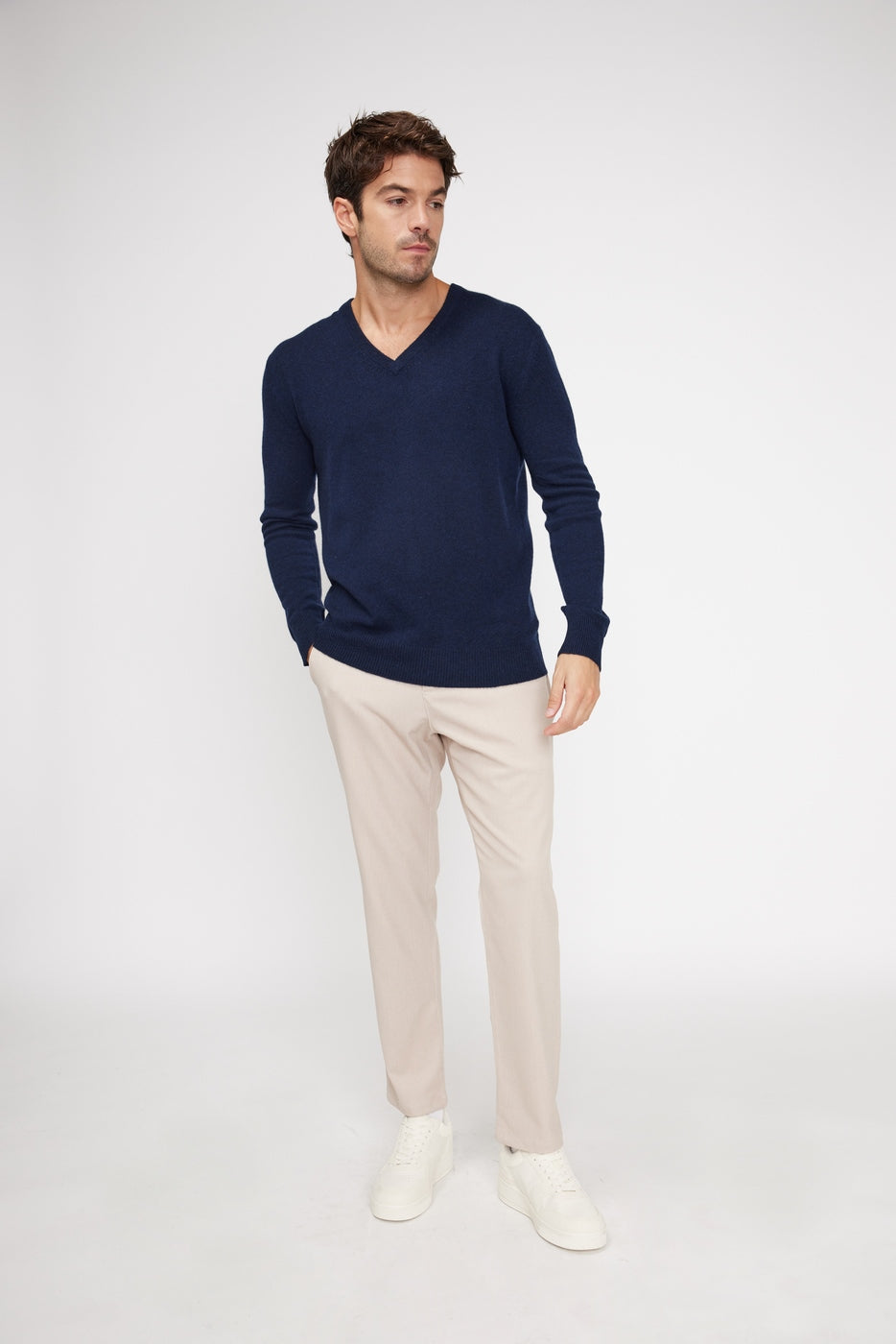 Zaher V-neck Jumper - Navy Blue