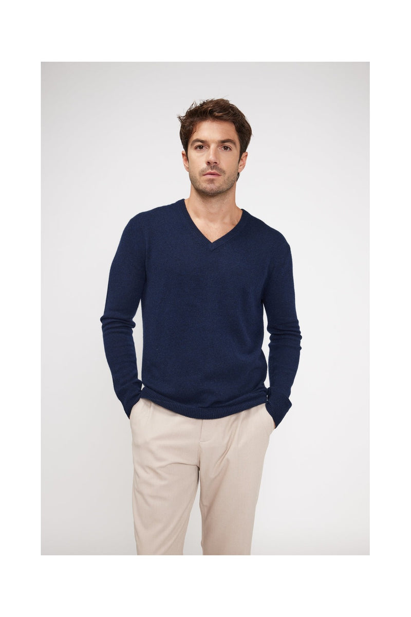 Pull Col V Zaher - Bleu Marine - 100% Cachemire Oeko-Tex - Homme