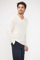 Pull Col V Zaher - Ecru - 100% Cachemire Oeko-Tex - Homme