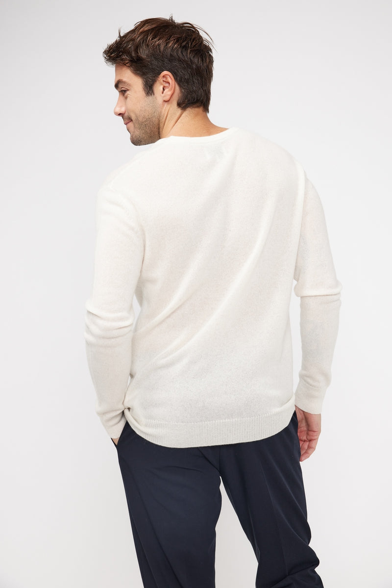 Pull Col V Zaher - Ecru - 100% Cachemire Oeko-Tex - Homme