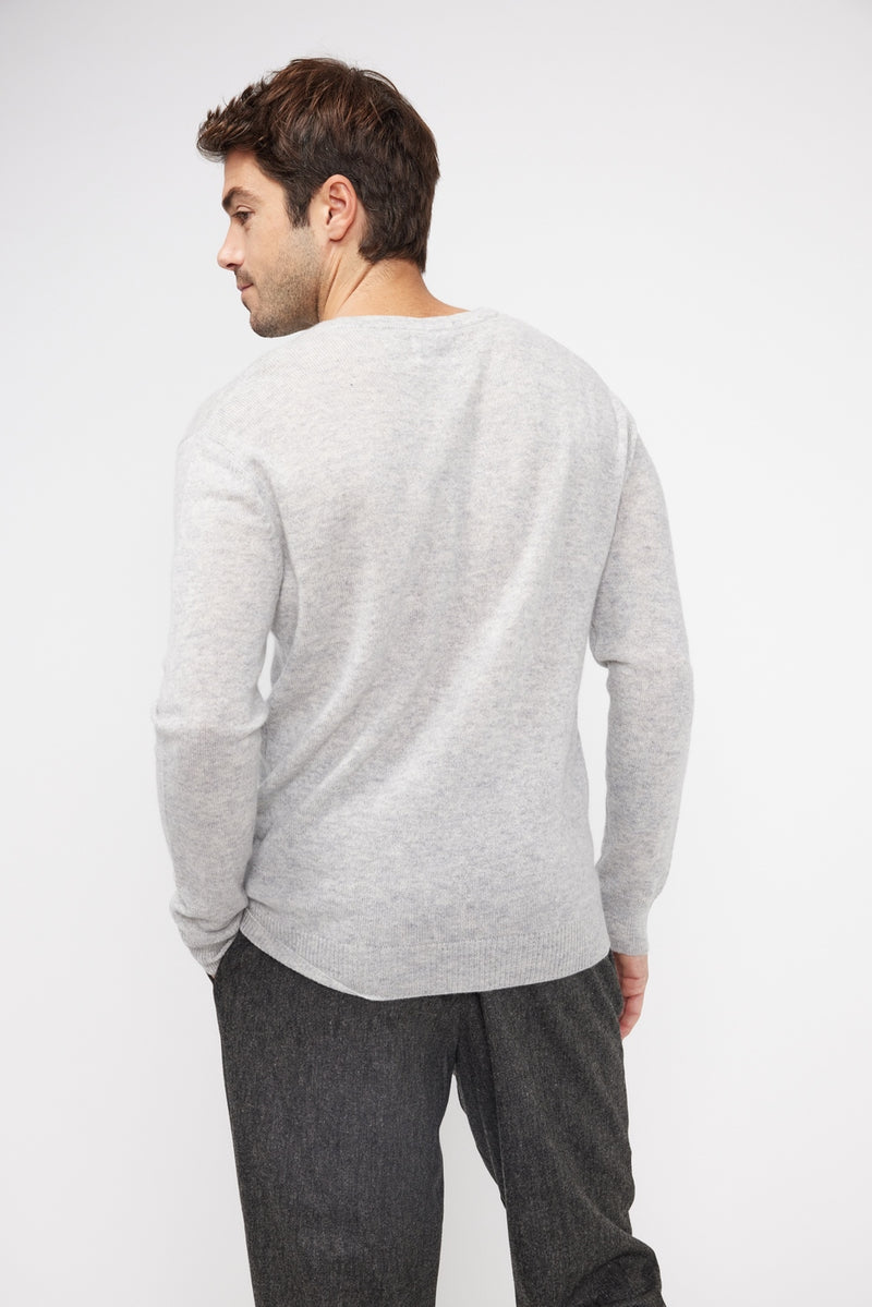 Pull Col V Zaher - Gris Perle - 100% Cachemire Oeko-Tex - Homme