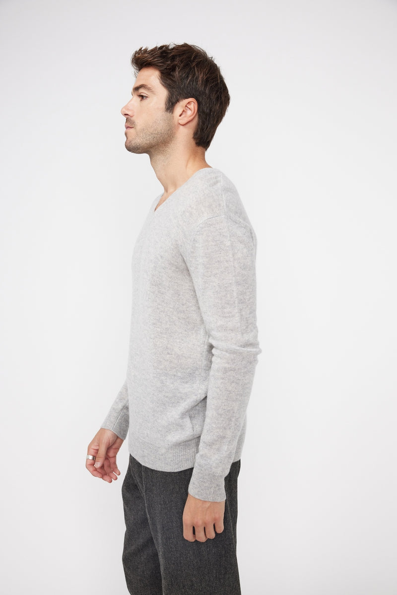 Pull Col V Zaher - Gris Perle - 100% Cachemire Oeko-Tex - Homme