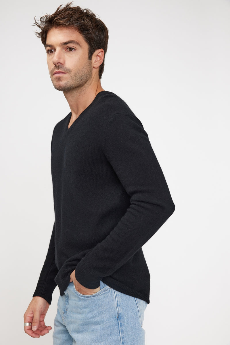 Pull Col V Zaher - Noir - 100% Cachemire Oeko-Tex - Homme