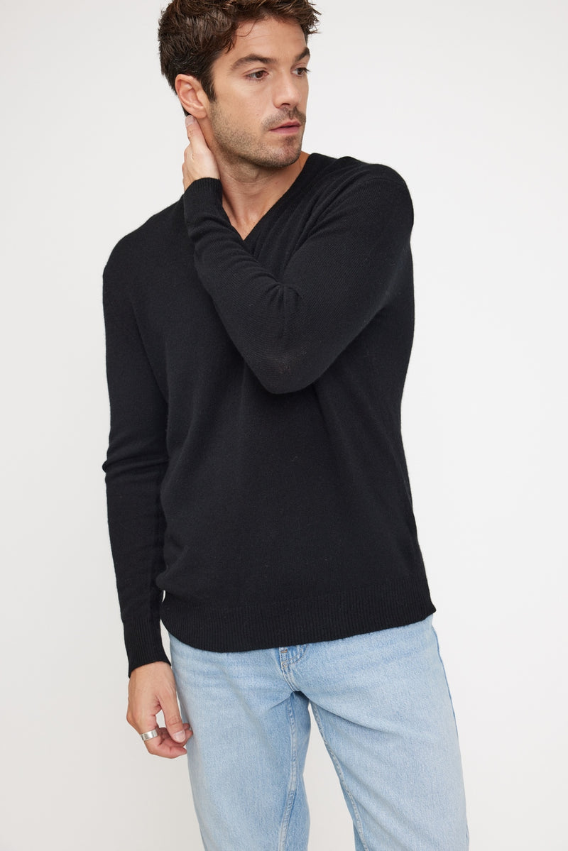 Pull Col V Zaher - Noir - 100% Cachemire Oeko-Tex - Homme