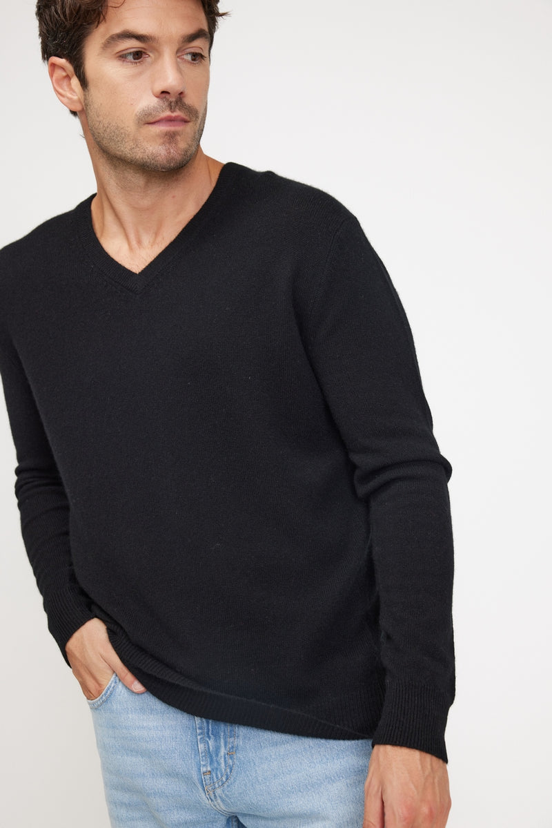 Pull Col V Zaher - Noir - 100% Cachemire Oeko-Tex - Homme