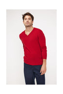 Pull Col V Zaher - Rouge - 100% Cachemire Oeko-Tex - Homme