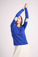 Pull Col Rond Coeur Coudes Zaime - Bleu Roi Blanc