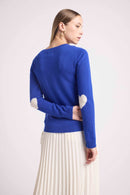 Pull Col Rond Coeur Coudes Zaime - Bleu Roi Blanc