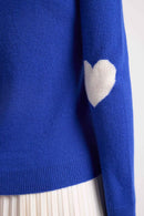 Pull Col Rond Coeur Coudes Zaime - Bleu Roi Blanc