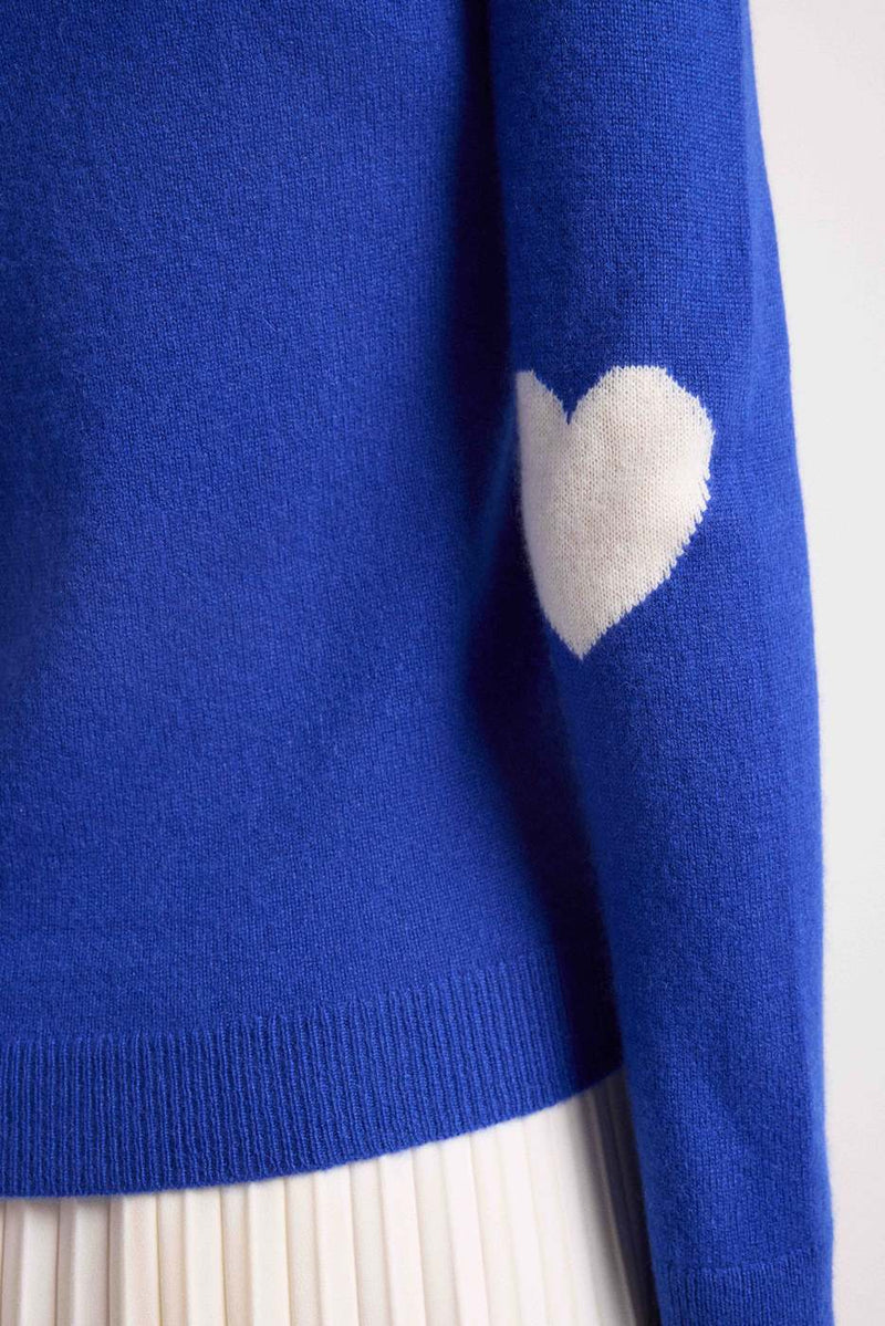 Pull Col Rond Coeur Coudes Zaime - Bleu Roi Blanc