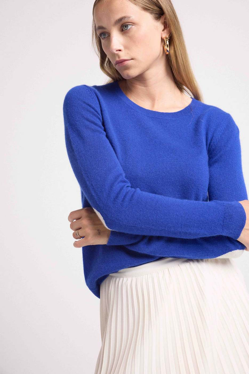 Pull Col Rond Coeur Coudes Zaime - Bleu Roi Blanc