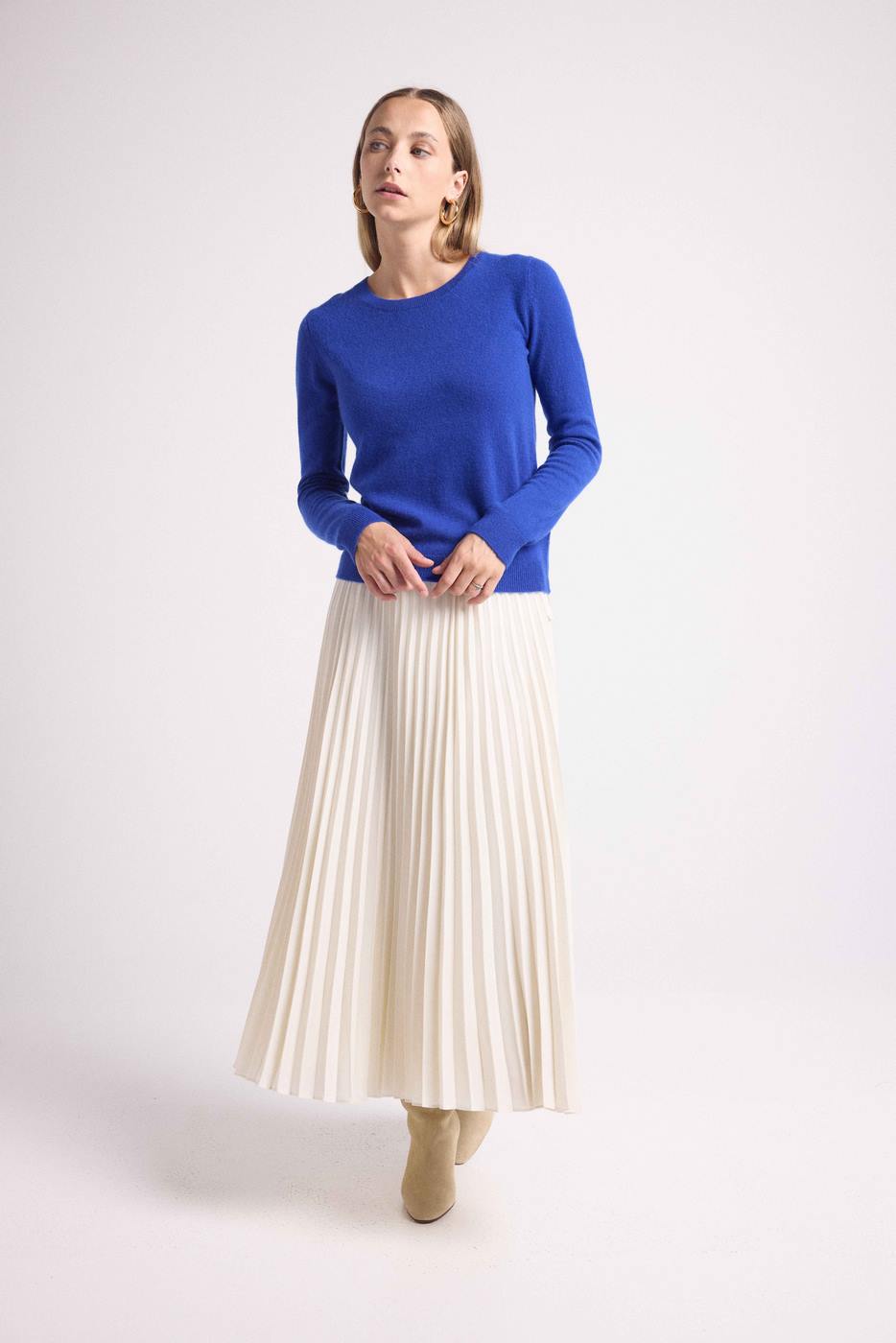 Pull Col Rond Coeur Coudes Zaime - Bleu Roi Blanc