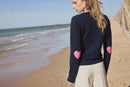 Pull Col Rond Coeur Coudes Zaime - Bleu Marine Rose Fluo