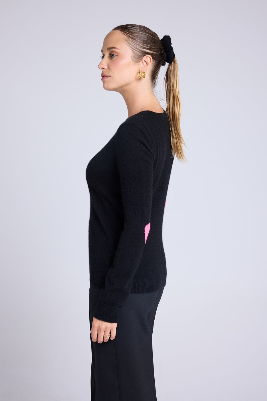 Jersey Cuello Redondo Corazón Codos Zaime - Negro Rosa Flúor