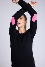 Jersey Cuello Redondo Corazón Codos Zaime - Negro Rosa Flúor