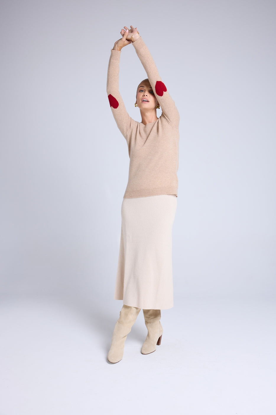 Maglione Girocollo Cuore Gomiti Zaime - Beige Crema Rosso