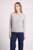 Pull Col Rond Coeur Coudes Zaime - Gris Clair Rose Fluo