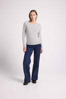 Pull Col Rond Coeur Coudes Zaime - Gris Clair Rose Fluo