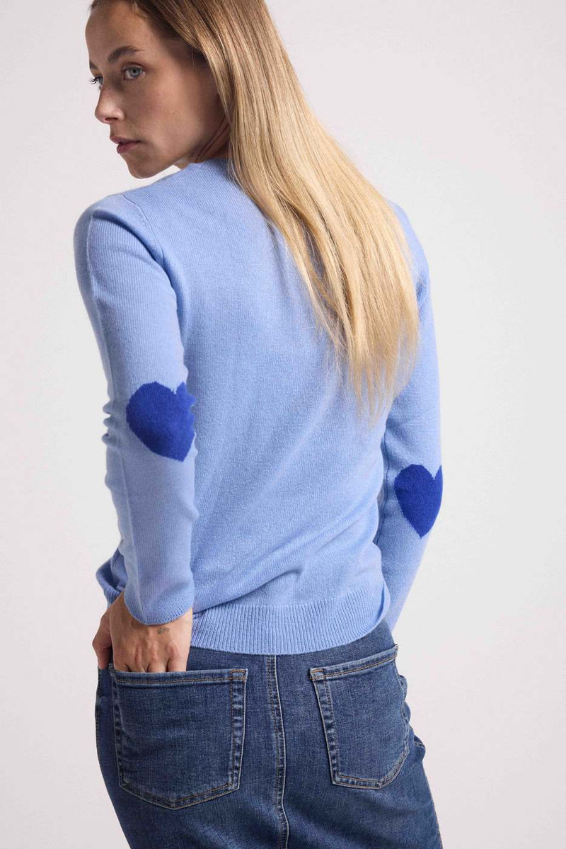 Pull Col Rond Coeur Coudes Zaime - Bleu Ciel Bleu Roi