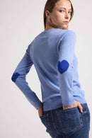 Pull Col Rond Coeur Coudes Zaime - Bleu Ciel Bleu Roi