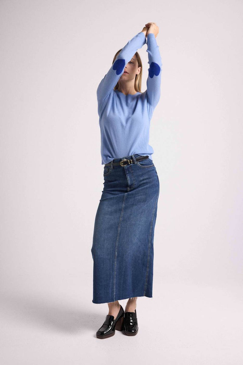 Pull Col Rond Coeur Coudes Zaime - Bleu Ciel Bleu Roi