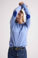 Pull Col Rond Coeur Coudes Zaime - Bleu Ciel Bleu Roi