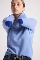 Pull Col Rond Coeur Coudes Zaime - Bleu Ciel Bleu Roi