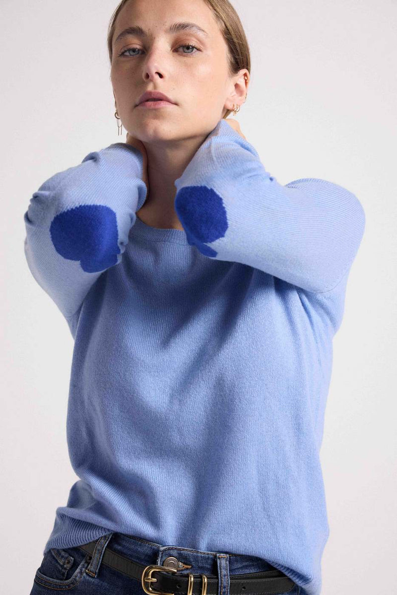 Pull Col Rond Coeur Coudes Zaime - Bleu Ciel Bleu Roi